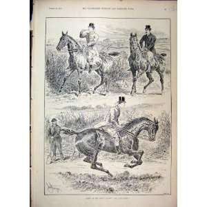  1893 Horses Riders Going Hunting Early Late Old Sketch 
