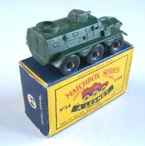 MATCHBOX LESNEY 54 ARMY SARACEN CARRIER, 1961, rare C box, SUPERB 