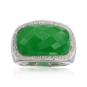  Green Jade Ring With Diamonds In Sterling Silver Jewelry