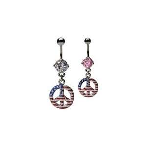  Dangling USA Flag Peace Sign Belly Button Rings Jewelry
