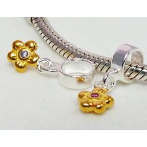 Dangly Gold Plated Flower with Zirconia Stone .925 Sterling Silver 