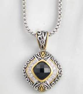Brass Rhodium Sapphire CZ Necklace Jewelry Two Tone  