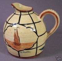   Vintage Yellow Ware Pitcher with Sailing Ship, Le Portel France  