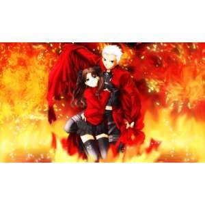  Anime Girl and Guy in Fire Custom Playmat / Game Mat / Mat 