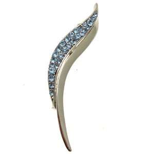  Acosta   Light Sapphire Blue Crystal   Modern Leaf Brooch 