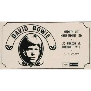  1967 Print Ad David Bowie Singer Kenneth Pitt TRO Deram 