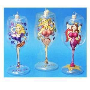  Kurt Adler 5.5 Tipsy Chicks Wine Glass Girl Ornaments 