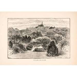 1894 Wood Engraving Lake Adel Grange Yorkshire England Landscape Trees 