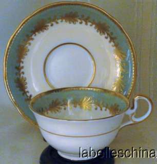 Aynsley Rutland 8013 Nile Green Teacup Tea Cup and Saucer heavy gilt 