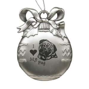  Solid Pewter Christmas Ornament   I Love My Pug Sports 
