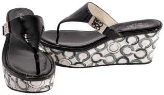 Coach A0250 Womens Shoes Black or Mushroom Crinkle Patent Jan Wedge 