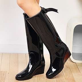 Womens Black Zip Rubber Rain Boots, Wedge Shoes US5~7.5  