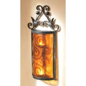   19 Amber Glass Swirl Design Votive Candle Wall Sconce
