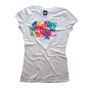 DC SHOES T SHIRT WHITE STAMPED COLLAGE STAR LOGO TEE WOMENS SIZE 