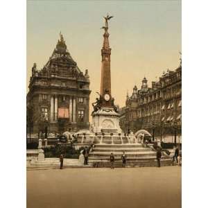   Poster   Brouckere Place and Anspach Monument Brussels Belgium 24 X 18