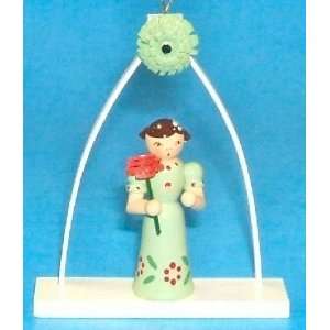  Light Green Erzgebirge Wood German Flower Child Ornament 