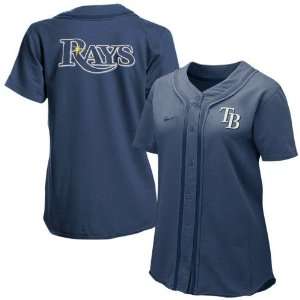   Rays Ladies Navy Blue Batter Up Full Button Jersey