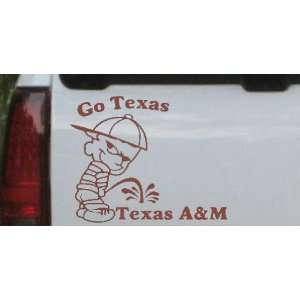Brown 18in X 14.6in    Go Texas Pee On Texas AandM Car Window Wall 