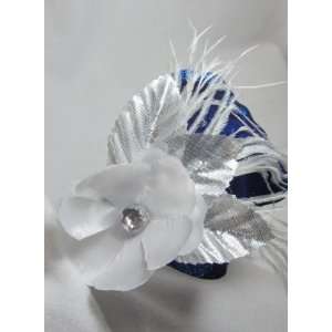 Royal Blue Silver and White Flower Headband