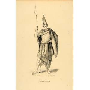  1843 Engraving Costume Man Spear Rotti Island Malay 