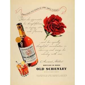   Ad Bottled in Bond Old Schenley Whiskey Carnation   Original Print Ad
