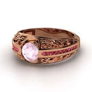   Romance Ring, Round Rose Quartz 14K Rose Gold Ring with Ruby Jewelry