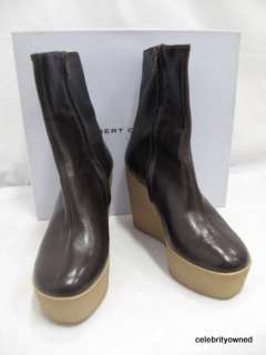 Robert Clergerie Brown Leather Rubber Wedge Boots 6 B  