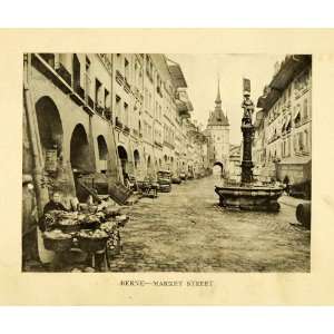  1910 Halftone Print Bern Market Street Fountain 