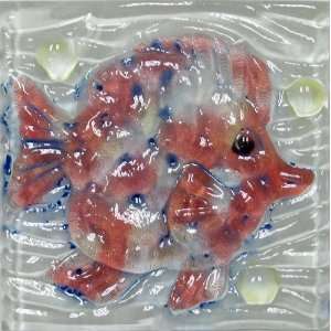  4x4 Decorative Glass Insert Tile Backsplash Red Fish 