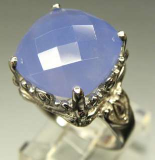  STERLING SILVER CHECKERBOARD CHALCEDONY ORNATE DESIGN GALLERY RING
