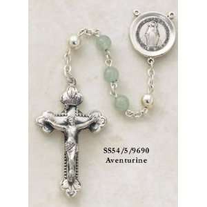 Sterling Silver Rosary, 6mm Semi Precious Aventurine, Deluxe Gift 