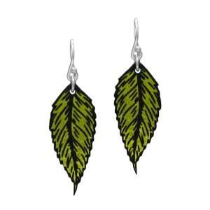   Sterling Silver Dichroic Glass Yellow Hanging Leaf Earrings Jewelry