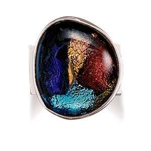   Sterling Silver Multicolor Dichroic Glass Ring Size 7 10   RingSize 6