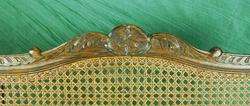 Antique French Style Carved Settee Bench with Caned Seat & Back  