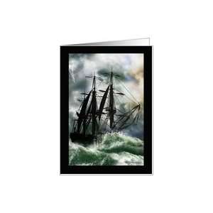  Any Occasion Blank Card   Digitally Painted Ship On The 