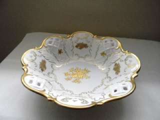   REICHENBACH PORCELAIN GERMANY FOOTED PIERCED LARGE BOWL RICH GOLD