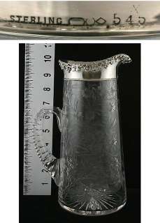 1890s Dominick & Haff Sterling Cut Glass Floral Pitcher  