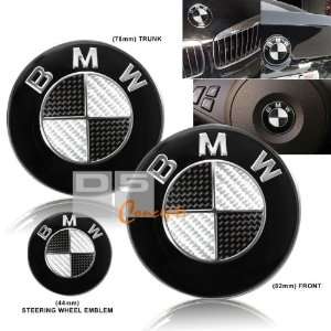 02 09 BMW E65 Hood/Trunk/Steering Wheel Emblem   Black/Real Carbon 