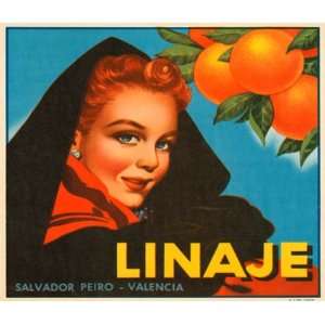  LINAJE SALVADOR PEIRO VALENCIA ORANGE FRUIT CRATE LABEL 