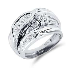 Diamond Engagement Rings Set Wedding Bands White Gold Men Ladies .12ct 