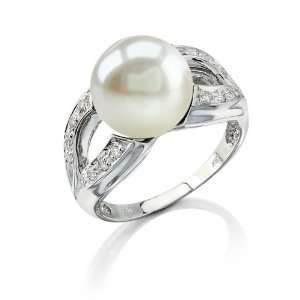  White Pearl & Diamond Princess Ring Jewelry