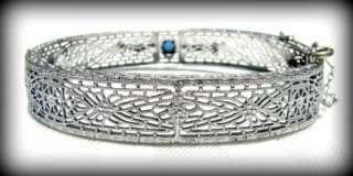 EXQUISITE 1930s ART DECO Sapphire & Diamond GLASS FILIGREE BRACELET 