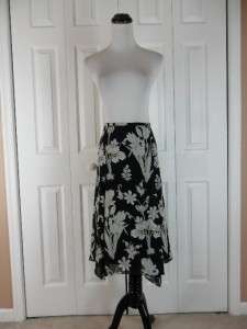   Loft Petites Size 10P Full Flowy Black Floral Print Skirt  