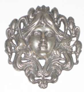   Sterling Silver Art Nouveau Brooch / Pin Of Luscious NYMPH Head  