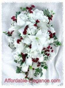 Burgundy WHITE Calla LILY ROSES Wedding Flowers 15p SET  