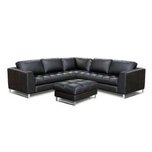  Valentino Black Leather L Shaped Sectional Sofa