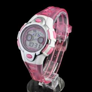 Colour light LED Digital Military Women Lady Girl Sport Watch Pink 