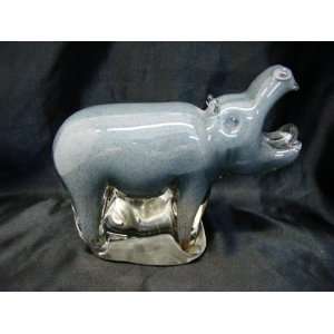   Blown Glass Dark Grey Hippo Figurine Paperweight