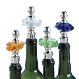 Pack of 8 Amber, Clear, Green and Blue Molten Glass and Brass Bottle 