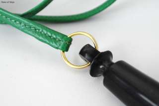 Authentic HERMES Buffalo Horn Dog Whistle with Green Leather Cord 